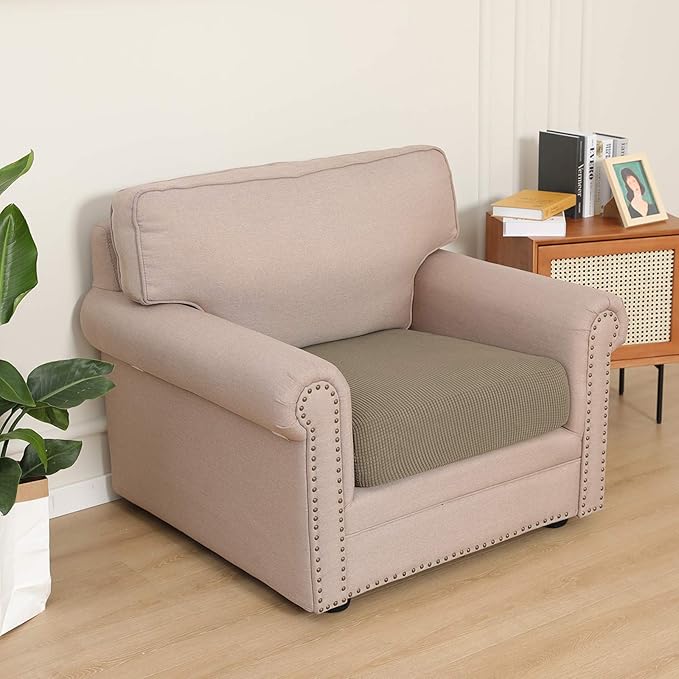 Easy-Going Stretch Chair Cushion Cover Sofa Cushion Furniture Protector Sofa Seat Sofa Slipcover Sofa Cover Soft Flexibility with Elastic Bottom(Chair Cushion, Natural)