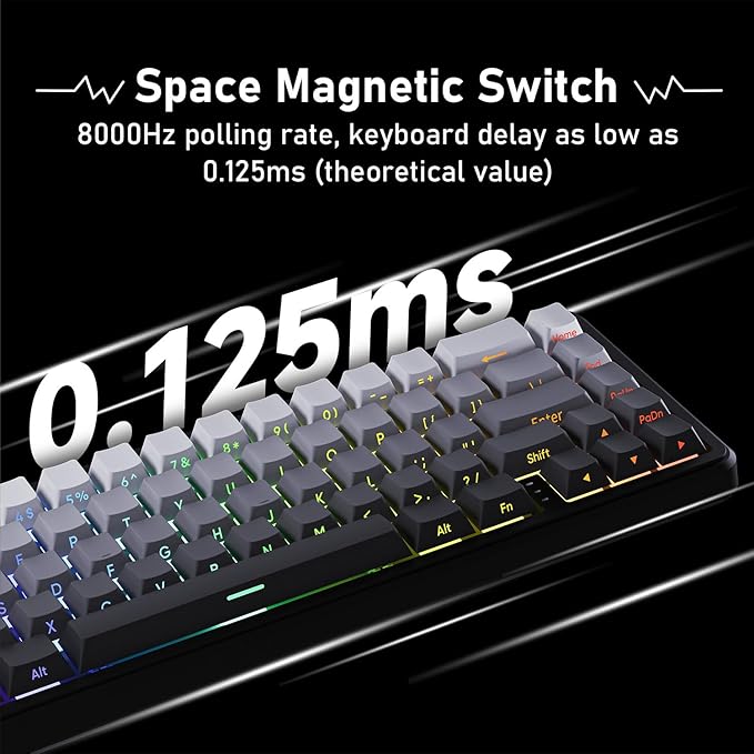 EWEADN Battle68 60% Gaming Keyboard Wired, Hall Effect Magnetic Switch Keyboards, Mechanical Keyboard Adjustable Actuation, 8K Polling Rate, Side Printed PBT Keycap, RGB Backlit, Panda Magnetic Switch