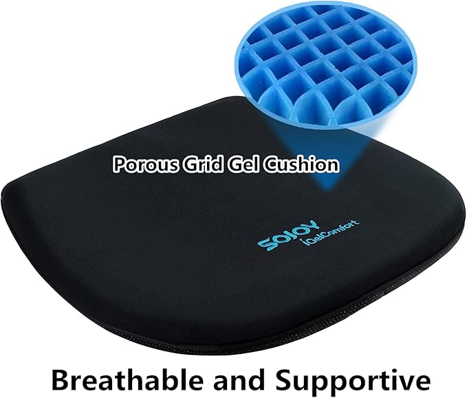 Sojoy Coccyx Gel Seat Cushion- Orthopedic Memory Foam Chair Cushions for Home Kitchen Office Desk Car Truck Airplane (Black)