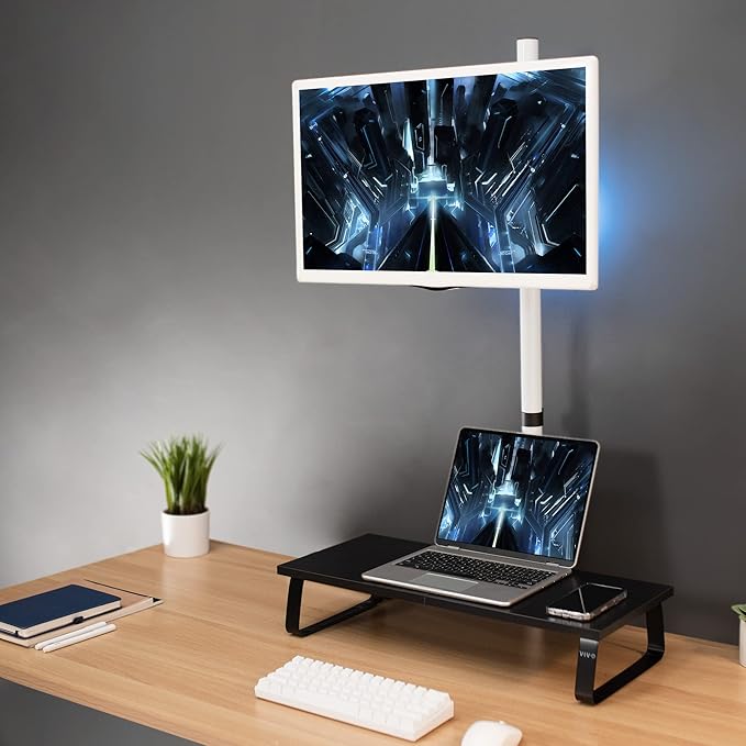 VIVO Extra Tall Single Monitor Desk Mount Stand with 39 inch Pole, Features Full Adjustability - Tilt and Articulation, Holds 13 to 32 inch Screens up to 10kg with VESA Mounting, White, STAND-V011W