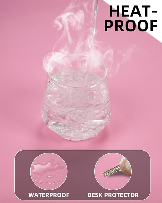 Leather Desk Pad Protector,Desk Mat,Large Mouse Pad, Non-Slip Desk Pad, Waterproof PU Leather Desk Blotter Mat, Desk Cover for Office and Home (Pink, 36" x 17")