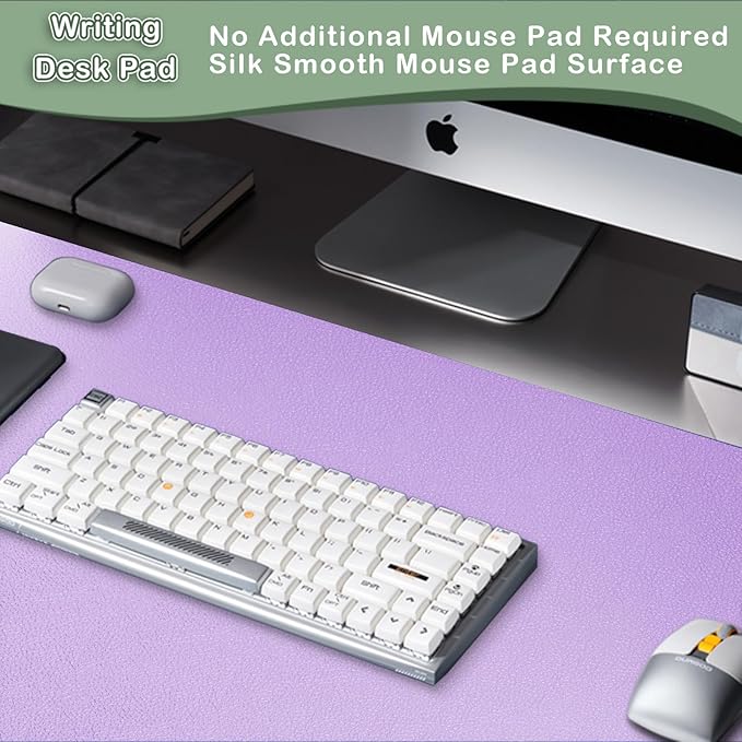 Boutilon Leather Desk Pad Protector,Non-Slip Mouse Pad,Laptop Desk Pad,Office Mouse Mat,Waterproof Leather Desk Blotter,Desk Writing Pad for Office and Home (S-Purple,24"x 14")