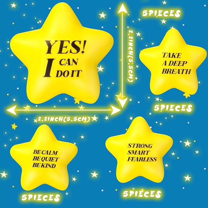 Kasyat 20 Pcs Star Stress Balls - 2.16" Motivational Squeeze Toys for Adults, Teens, Students & Party Favors