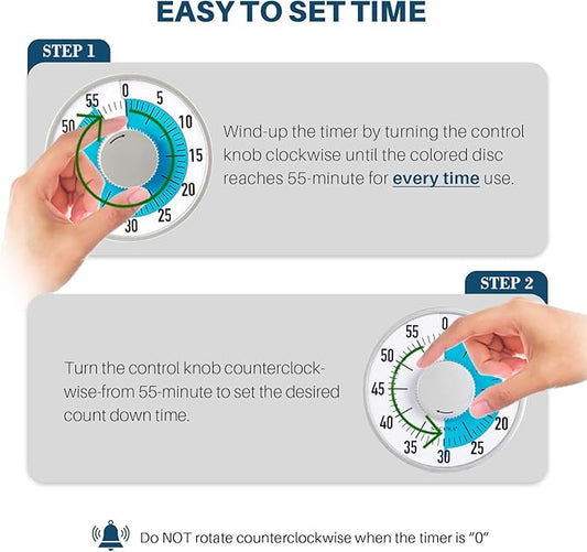 Secura 60-Minute Visual Timer 6-Inch Mechanical Countdown Timers for Teaching, Meeting, Cooking, Working - Timer for Kids with Magnetic Backing, Foldable Legs, Hanging Hole (Blue)