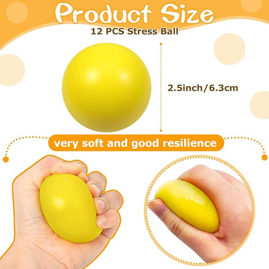 12 Pcs Yellow Foam Stress Ball Squeeze Stress Relief Balls for Kids and Adults Hand Exercise Sensory Relief Toys for Autism Anxiety ADHD (Yellow)