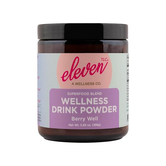 Eleven TLC, Berry Well Superfood Drink Mix, Lattes, Smoothies, Refreshers, Tea, Superfood Berry Antioxidant Support with Blue Butterfly Pea Flower, BlueSpirulina, Maca, Inulin Pre-Biotic, 21 Servings