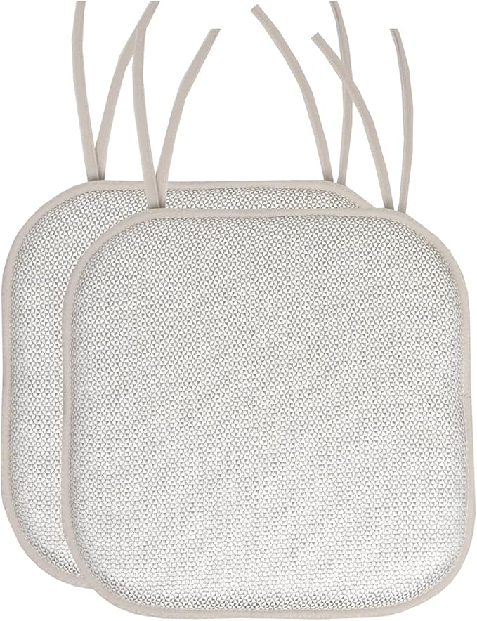 Chair Cushion Memory Foam Pads with Ties Honeycomb Pattern Slip Non Skid Rubber Back Rounded Square 16" x 16" Seat Cover