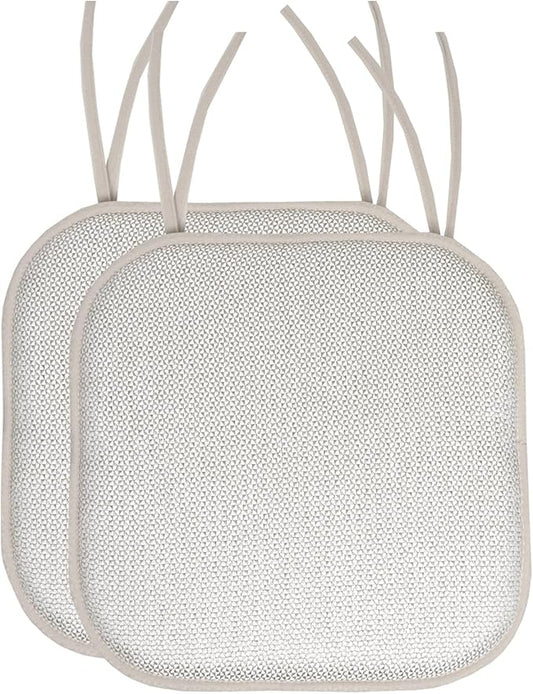 Chair Cushion Memory Foam Pads with Ties Honeycomb Pattern Slip Non Skid Rubber Back Rounded Square 16" x 16" Seat Cover