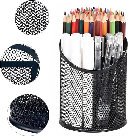 2 Pack Mesh Pencil Holder Pen Cup for Desk Round Black Pen Holder Desktop Pen Organizer 3 Compartments Pencil Organizer Desk Organizer for Office Home School