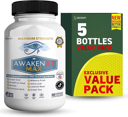 Awaken XT Max Nootropic Supplement, 60 Capsules, with Vitamins & Herbal Blend, 30 Day Supply (5)