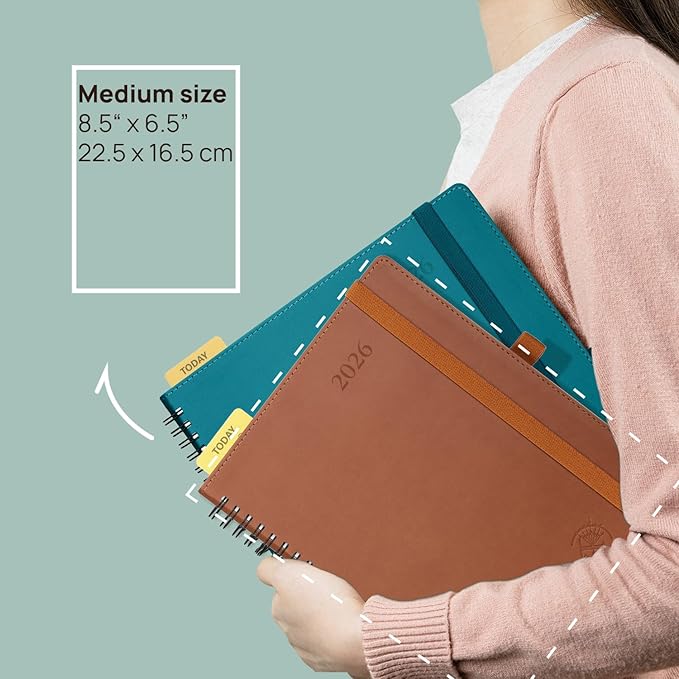 POPRUN Monthly Planner 2025-2026 Spiral Bound (6.5" x 8.5") 18 Months Calendar (Jul 2025 - Dec 2026) - 4 Pages per Month with Monthly Expense & Notes, Sunday Start, Leather Cover - Pink