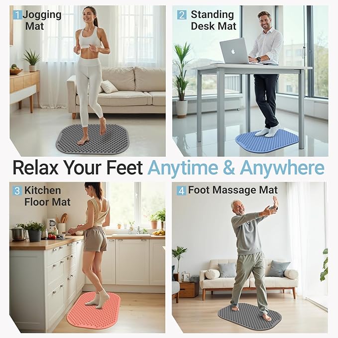 Upgrade Silicone Foot Massager Mat with Dual-Side Usage, Large Reflexology Mat for Feet Relaxation, Foldable Foot Acupressure Mat, Portable Standing Desk Mat for Pain, Fatigue Relief(Gray-L)