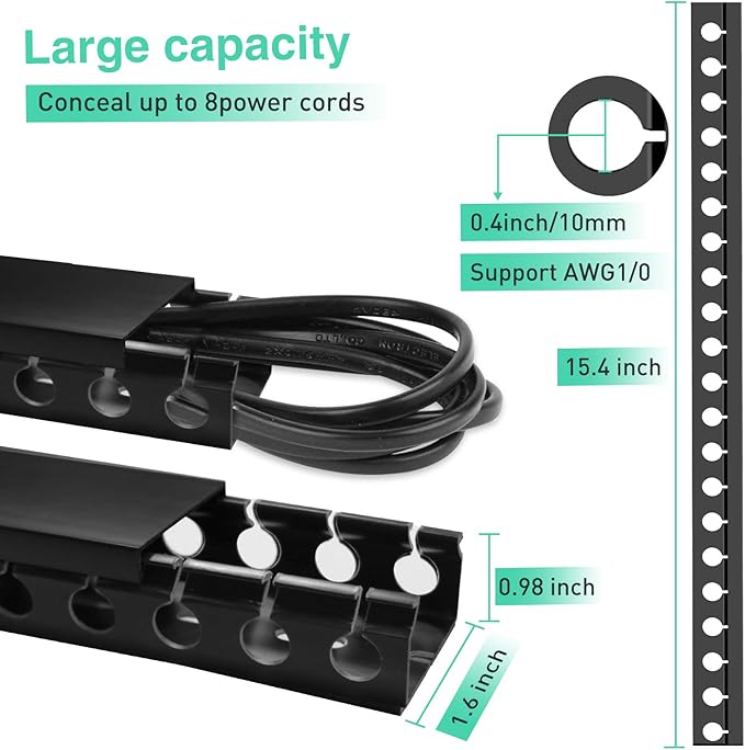 Updated Cable Raceway Kit - 31 (2X15.4) Inch Open Slot Wire Covers for Cords, Under Desk Cable Management System to Hide Under Desk/Tv/Computer/Net/Power Cords, (Pack 2)