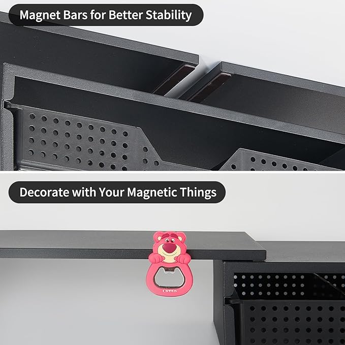 Dual Monitor Stand Riser with Drawer, Desk Organizer and Accessories, Metal Laptop Stand for Desk, Workspace Desktop Stand for Computer, Laptop, TV and More (Black)