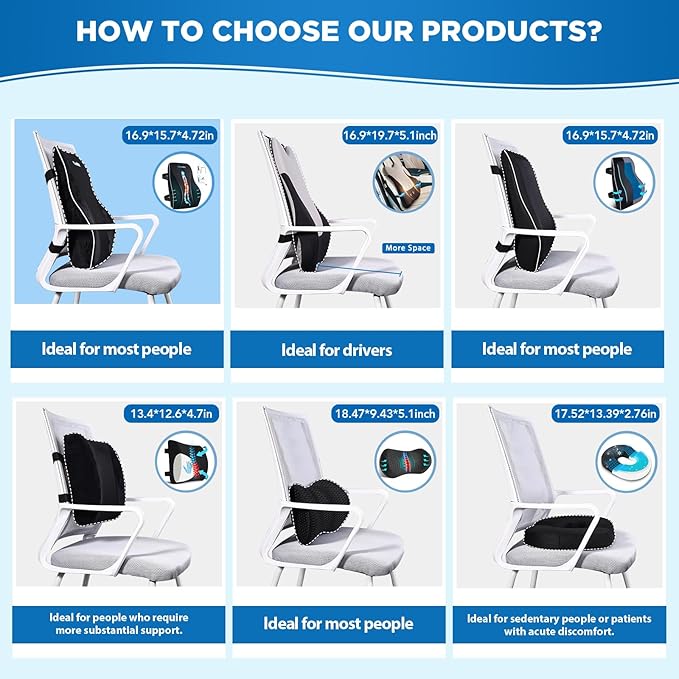 Lumbar Support Pillow for Office Chair Car Back Support Pillow, Memory Foam Gaming Chair Desk Chair Back Cushion for Lower Back Pain Relief, Ergonomic Back Rest with Double Adjustable Straps