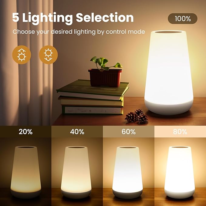 THAUSDAS Night Light, Dimmable Touch Lamp for Bedroom, Portable Table Bedside Lamp, 5 Brightness 13 RGB Colors, Night Lights for Baby Nursery Bathroom