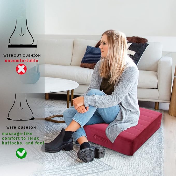 MeMoreCool Square Floor Pillow Seating for Adults Kids, Large Meditation Cushion Floor Pillow with Thick Foam & Soft Tufted Cover, Washable Big Pillow Seat Floor Cushion for Sitting Yoga 22" Wine