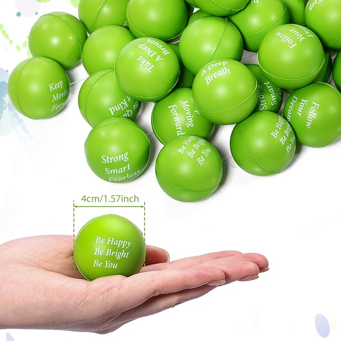 Aoriher 36 Pcs Motivational Stress Balls Colorful Stress Balls Bulk Quotes Inspirational Funny Foam Toys Hand Exercise Gifts for Office Small Toys for Motivating Supply(Light Green)