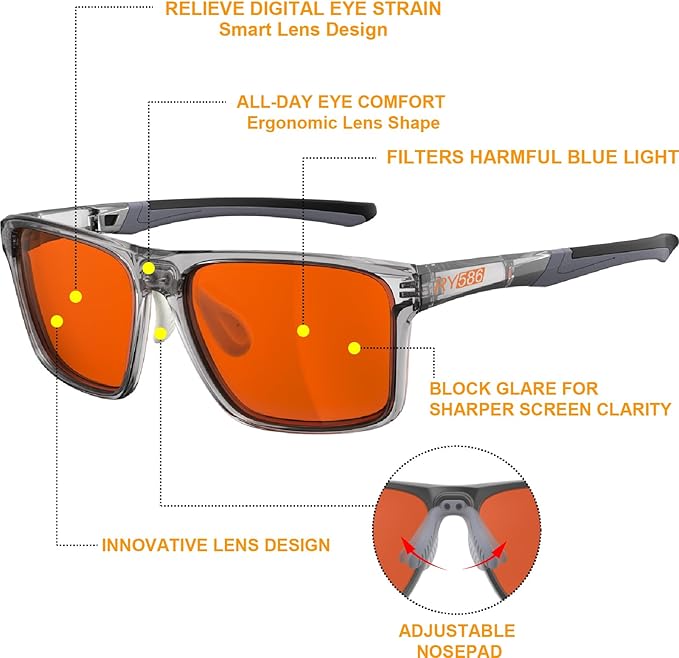 HD Premium Sleep Glasses P1AS 99.9% Blue Light Blocking Gaming Computer Screen Glasses Reduce Eyestrain & Glare High Contrast Definition UV580 nm