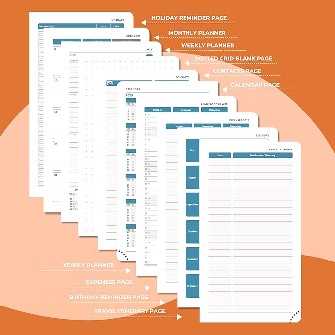 Planner 2025-2026 Daily Weekly and Monthly,6.5"x3.75",18 Months Spiral Bound Calendar Agenda with Self-adhesive Pen Holder,2026 Academic Plan with Vegan Leather Soft Cover,Orange