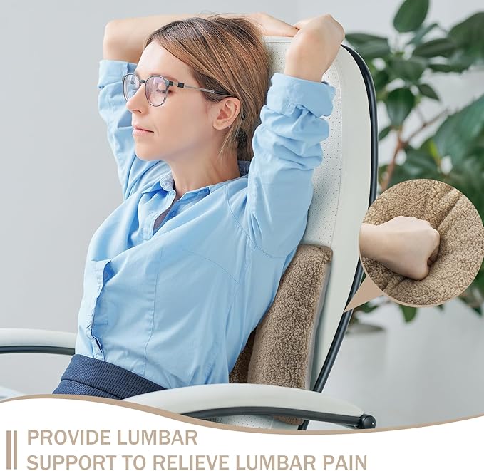 Queekay Fleece Lumbar Support Pillow 3 Section Back Pillow Office Chair for Back Support Comfortable Lumbar Cushion for Car Seat Pain Relief Sofa Rest(Light Camel)