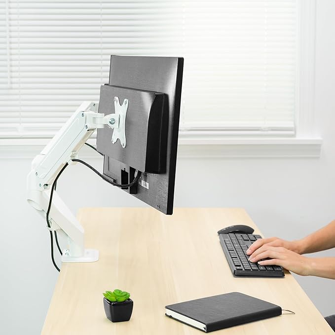 VIVO Aluminum Articulating Dual Monitor Arm for 17 to 27 inch Screens, Desk Mount Tension Spring Monitor Stand for 2 Screens, White, STAND-V102OW