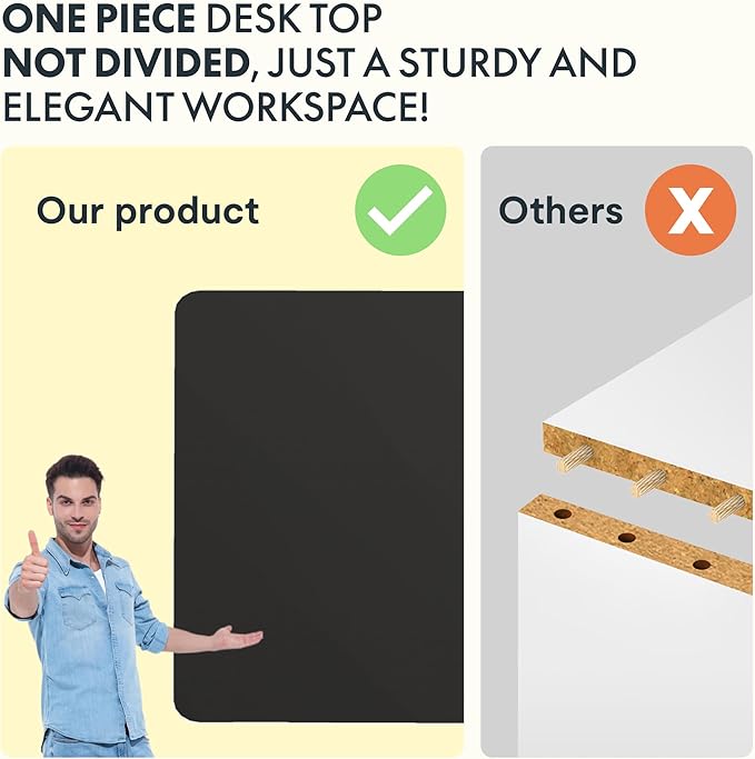 FLEXISPOT Standing Desk with 48 x 24” One-Piece Desktop, Adjustable Height Computer Desk for Home Office (Black Frame+ Black Top, One Package)