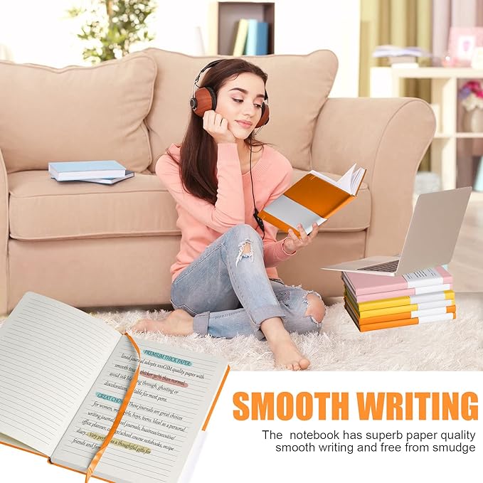 Lined Journal Notebook, 6Pack(Orange), 160 Pages, Medium 5.7 inches x 8 inches - 100 gsm Thick Paper, Hardcover