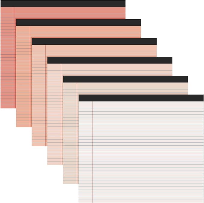 Lincia 6 Pcs 11" x 9.5" Legal Pads College Ruled Notepad Landscape Notebook Horizontal Lined Notebook 80 Gsm Assorted Colors Paper Pastel Writing Pads for School Office, 40 Sheet (Gradient Orange)