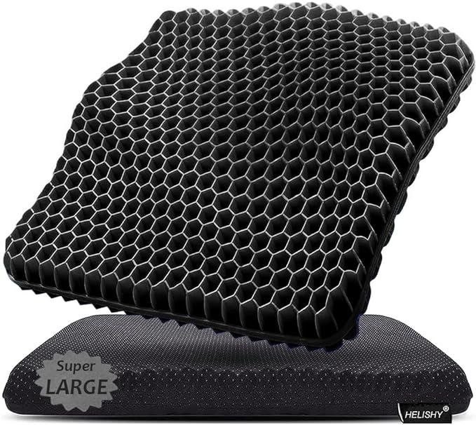 Gel Seat Cushion, Super Large Gel Cushion Chair Pads with Non-Slip Cover for Home Office Car Seat Wheelchair, Soft Breathable Honeycomb Seat Cushion for Relieve Hip Pain, As Seen On TV (Black)