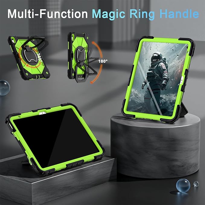 Case for iPad (A16) 11th Generation 11 Inch (2025) /iPad 10th Generation 10.9 Inch (2022) with Rotating Stand Screen Protector,Heavy Duty Shockproof Cover for i Pad 10th Gen Case,Black Green