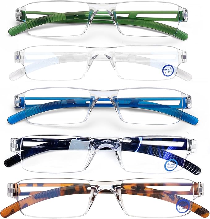 AQWANO 5 Pack Rimless Computer Reading Glasses Blue Light Blocking, Fashion Clear Frames Lightweight & Comfort Readers for Women Men Anti Glare/Eyestrain, 1.75