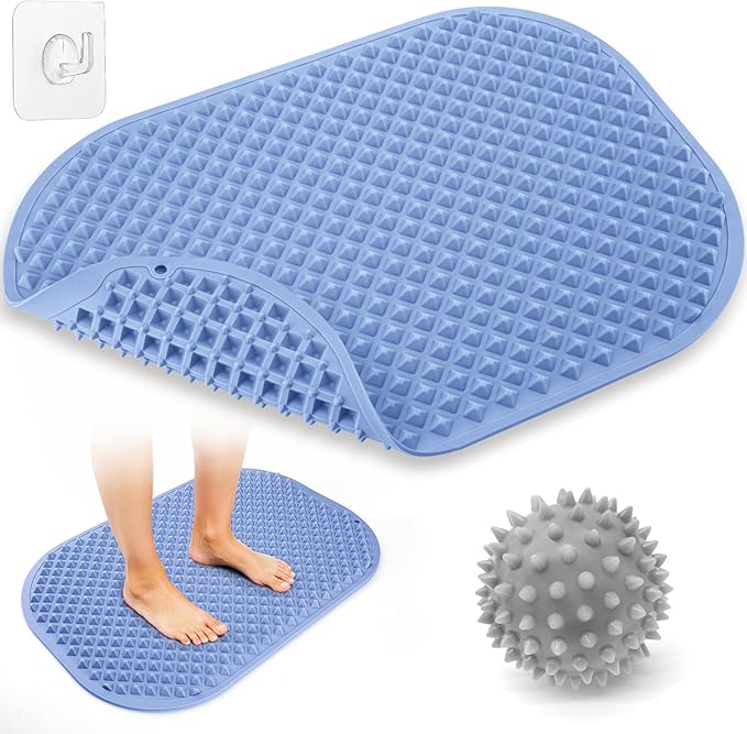 Upgrade Silicone Foot Massage Mat with Dual-Side Usage, Large Reflexology Mat for Feet Relaxation, Foldable Foot Acupressure Mat, Portable Standing Desk Mat for Pain, Fatigue Relief(Blue-XL)