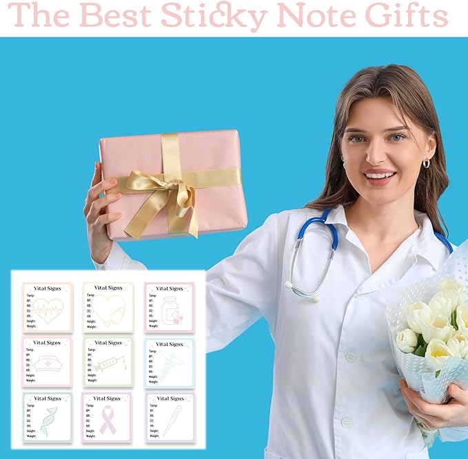 Vital Signs Sticky Notes Gifts, 9 Pack Vitals Notepad 3x3 Inch, Nurse Daily Monitoring Post Memo Pads, Patient Health Checklist Self-Stick Notes Office Hospital Supplies (450 Sheets)