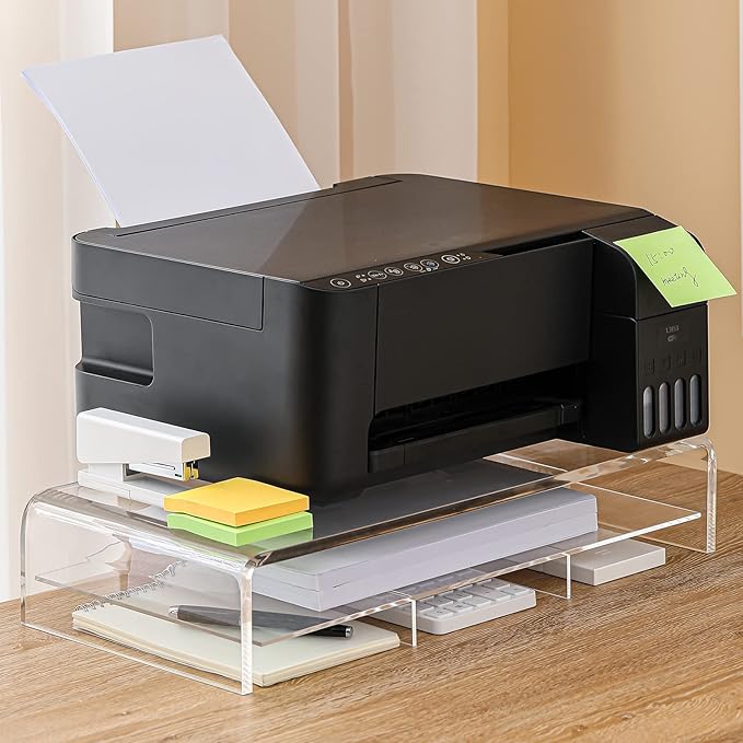 Acrylic Monitor Stand - 20" L x 10" W x 4" H Clear Riser With Removable Storage Compartment for Laptop, TV Screen, Printer - Includes Free Cell Phone Stand