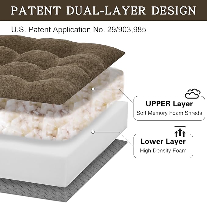 TANYOO Recliner Cushion Patent Dual Layer Fillings Chair Cushion for Elderly 20x20x4 Inches Extra Large Pad for Armchairs Booster Seat Cushions Pain Pressure Relief Brown