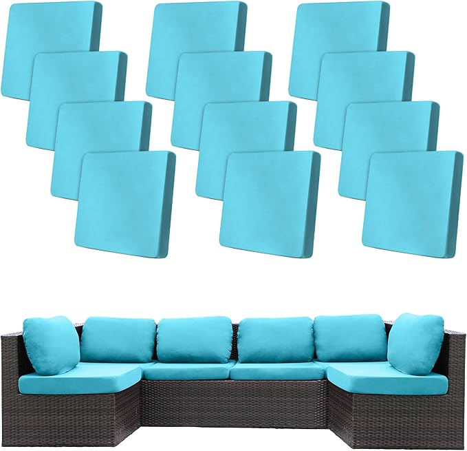 12 Pcs Stretch Patio Cushion Covers,Outdoor Couch Covers Replacement,Outdoor Couch & Sofa Slipcovers,for Patio Furniture Cushion Covers,Washable Reusable Furniture Protector (Sky Blue, Cover Only)