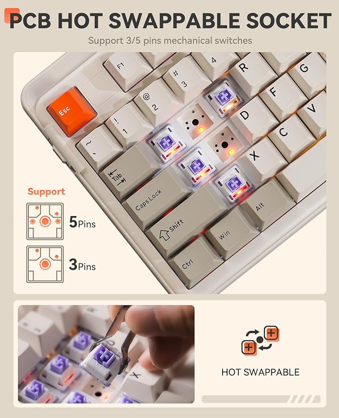 DAREU EK98pro Wireless Mechanical Keyboard,Tri-Mode BT/2.4GHz/USB-C Creamy Gaming Keyboard with Number Pad,Pre-lubed Linear Switches,Gasket Structure,Hot Swappable Custom,RGB Backlit for Win/Mac