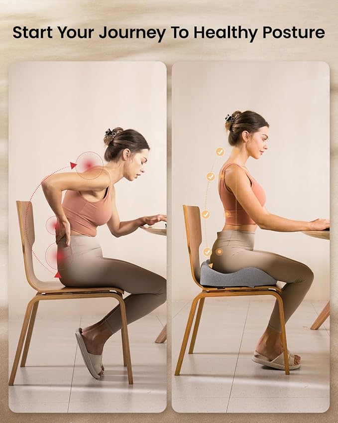 ProtoArc Seat Cushion, Office Chair Cushion for Sciatica, Coccyx Cushion, Ergonomic Memory Foam Seat Cushion for Car, Home, Pressure Relief Pad for Hip, Tailbone, All Day Comfort - Gray