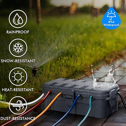 RESTMO Outdoor Electrical Box, IP54 Weatherproof Extension Cord Cover with 6 Cable Entry Ports, Waterproof Connection Box Protect Power Strip, Timer, Plug, Holiday Lights, (11.5x5.2x4 inch), Gray