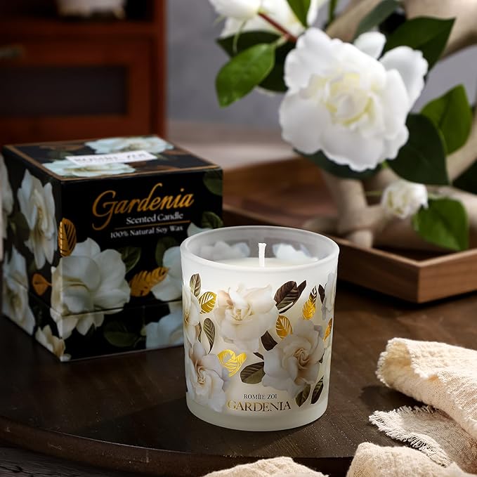 Scented Candle - Gardenia - 6oz Aromatherapy Soy Wax Jar Candle for Home, Gifts for Women - 170g