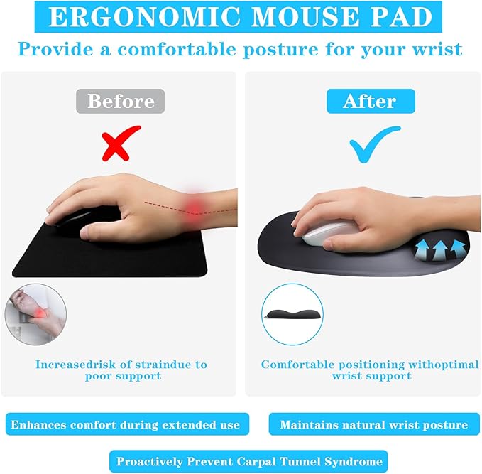 Wrist Rest Support for Mouse Pad and Keyboard Set, Ergonomic Gel Wrist Support - Fabric with Non-Slip, Soft & Comfortable, Relieve Office or Gaming Wrist Pain (Black)