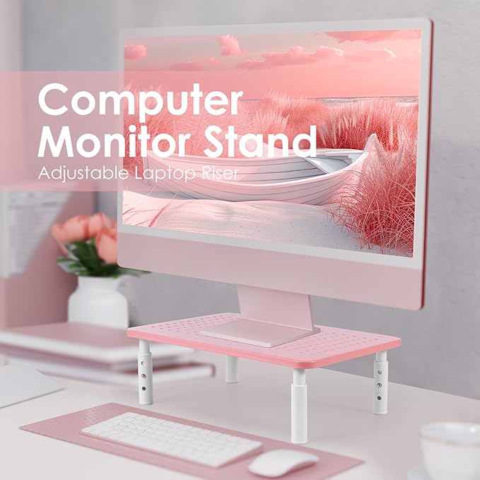 Monitor Riser Desktop Stand, Flat Screen TV Monitor Stand Riser, Sturdy Metal Laptop Computer Monitor Stand Shelf for Printer, iMac, 3 Height Adjustable PC Stand with Mesh Platform