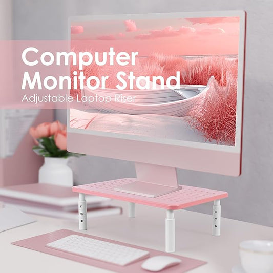 Monitor Riser Desktop Stand, Flat Screen TV Monitor Stand Riser, Sturdy Metal Laptop Computer Monitor Stand Shelf for Printer, iMac, 3 Height Adjustable PC Stand with Mesh Platform