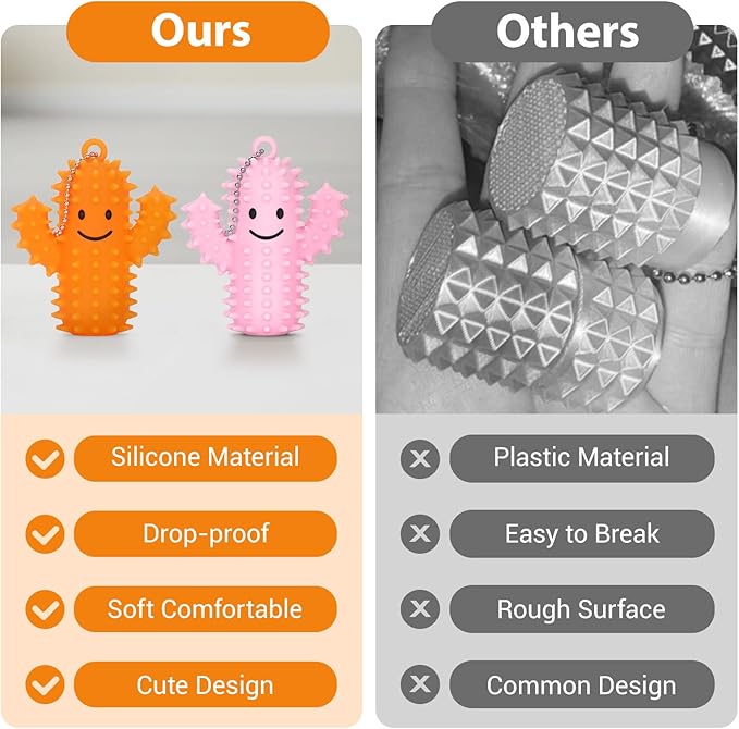 2 PCS Silicone Little Cactus Ouchies Pain Fidget Toys Mini Spiky Sensory Fidget Novelty Sensory Gifts for Adults Teens Anxiety & Stress Relief (OrangePink, 2P)