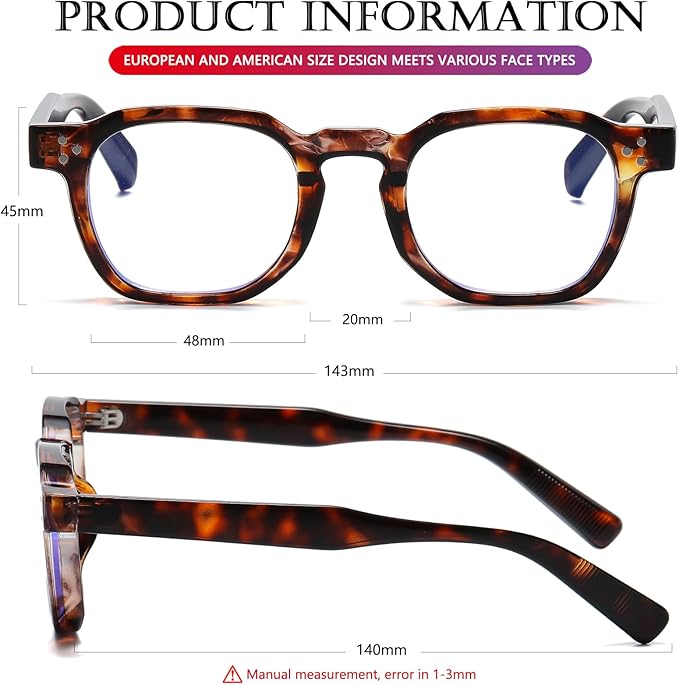 AIEYEZO Retro Blue Light Glasses for Men Women Square Thick Framed Eyeglasses Trendy Vintage Computer Glasses