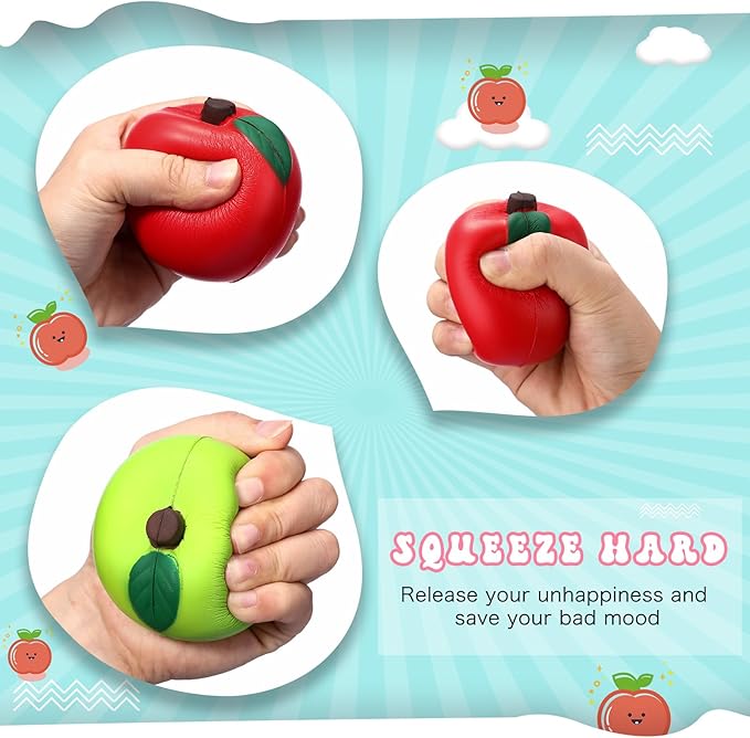 Chalyna 30 Pieces Fruit Stress Ball Toys Red and Green Fruit Stress Relief Squeeze Balls Squeeze Finger Toys for Adults Finger Exercise Carnival Reward Gifts Party Favor Supplies(2.8 Inch)