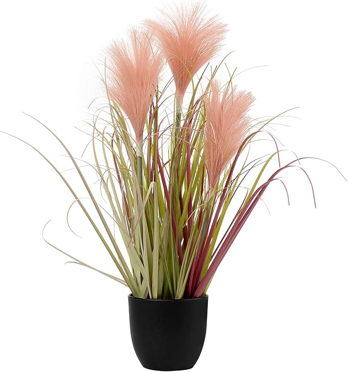 Briful Small Fake Plants 17" Faux Pink Pampas Grass Plants Decor Artificial Potted Plants for Home Office Desk Room Bathroom House Garden Indoor or Outdoor Decoration