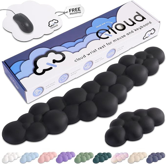 Qloud Cloud Wrist Rest Keyboard Wrist Rest for Computer Keyboard Pad, Cloud Keyboard Wrist Rest, Wrist Pad for Keyboard, Memory Foam, Non Slip Base, Comes with Mouse Pad - Matte Black