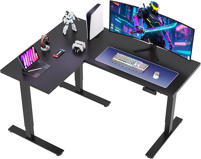 SANODESK L Shaped Standing Desk Adjustable Height, Electric Corner Standing Desk, 63 x 48 inch Sit Stand Computer Table with Splice Board, Black